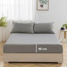 ZSYY Breathable, Anti Wrinkle, Durable | 40cm Deep Pocket Fitted Bed Sheets | Bedding & Linen Easy Iron All Seasons 52% Polyester 48% Cotton Polycotton (Grey, Double)