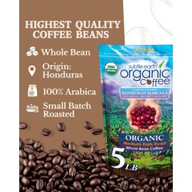 Cafe Don Pablo 5LB Subtle Earth Organic Coffee - Medium Dark Roast - Whole Bean Coffee - 100% Arabica Beans - Low Acidity and Non-GMO - 5lb bag