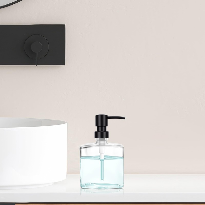 UHEY HOME Glass Hand Soap Dispenser Bathroom, 9.3oz Refillable Liquid