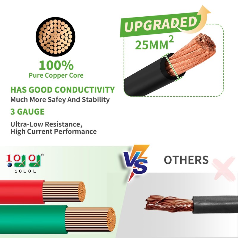 10L0L 3 Awg Golf Cart Heavy Duty Battery Cables for