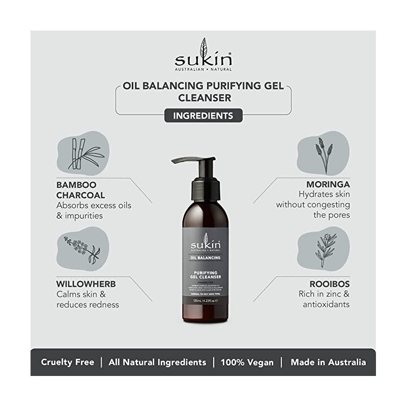 Sukin Oil Balancing Plus Charcoal Purifying Gel Cleanser 125ml