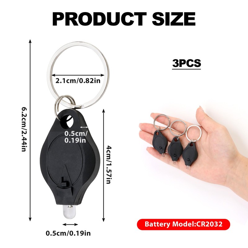 3 Pack UV Money Checker Keychain Torch - Mini LED