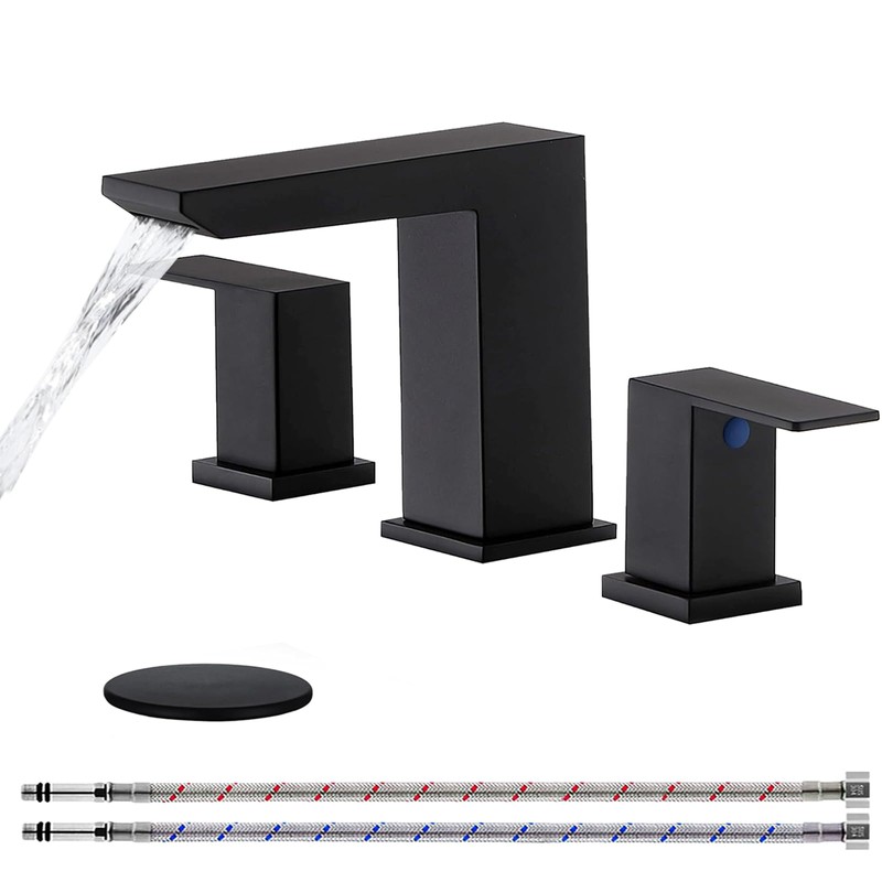 VCCUCINE Black Waterfall Bathroom Faucet 8 Inch Widespread Bathroom Sink