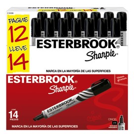 Sharpie Esterbrook Marcadores Permanentes, Punta Cincel, Negro, 14 Piezas
