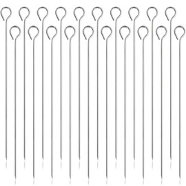 20Pcs Metal Kebab Skewer Stainless Steel Turkey Lacers 7.9" BBQ Skewer Reusable Meat Needles Metal skewers for Barbecue Parties