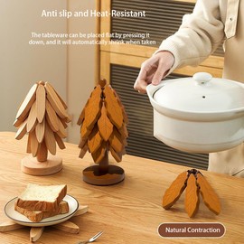 UBABER Creative Tree-Shaped Wooden Trivet - Foldable Dining Table Decor & Multi-Functional Heat Pad for Pots, Pans & Cups (4-Piece Set)