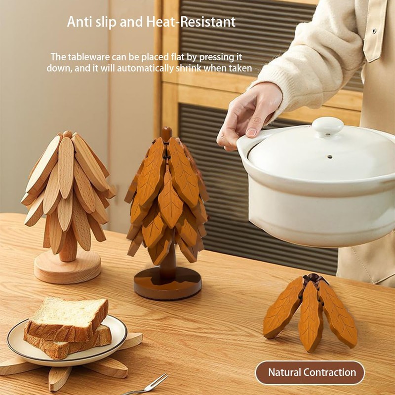 UBABER Creative Tree-Shaped Wooden Trivet - Foldable Dining Table Decor