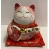 White ceramic neko lucky cat coin bank statue - pink