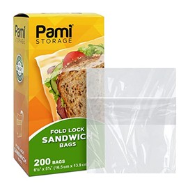 PAMI Bolsa para Sándwich con Tapa Plegable [200 Piezas] - Bolsas Desechables de Plástico para Sándwich con Diseño Plegable Y Cerrado - Bolsas para Sándwich de Comida para Almuerzo Escolar, Oficina, Vi