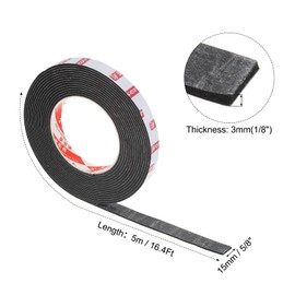 PATIKIL 5/8" W x 1/8" T x 16.4Ft Double Sided Foam Tape, EVA Multipurpose Self Adhesive Weather Sponge Stripping for Home Decorations, Card Scrapbooking DIY Craft Project, Black