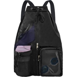 Bolsa de Cuerdas, Mochila Deportiva con Cordón, Mochila de Playa de Malla con Bolsillo Húmedo, Bolsa de Piscina con Cordón Bolsa de Natación Impermeable Gimnasio para Hombres y Mujeres