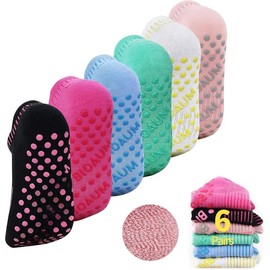 Yoga Socks for Women - 6 Pairs Cotton Cushion Non Slip Grip Slipper Pilates  Socks - Color: E_multicoloured, Size: 6-11
