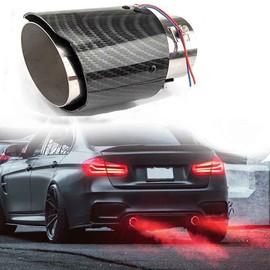 Vechkom - Mofle de coche de fibra de carbono con entrada de 63 mm y luz LED roja, acero inoxidable, tubo luminoso para modificación de la punta del escape