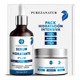 PUREZA NATUR Pack Hidratante intensivo serum Ácido hialurónico facial hidratante PLUS + Crema de hidratación intensiva | Paquete completo suero + crema para el cuidado de la piel e hidratación