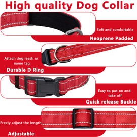 Seyezo Refective Dog Collar, Soft Neoprene Padded Pet Collar for Small, Medium, Large Dogs, Adjustable Puppy Collars with Quick Release Buckle, Safe Breathable Nylon Dog Collars for Puppies(Red,XS)