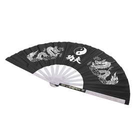 Vbestlife Abanico de Tai Chi - Acero Inoxidable, Plegable, Negro - Abanico de Entrenamiento de Artes Marciales con Estuche de Tela - 13 Pulgadas