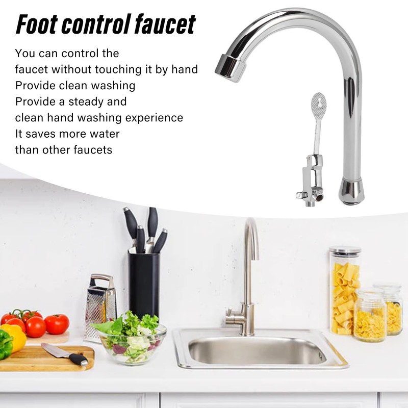 Foot Pedal Faucet Set Stainless Steel Hands Free Silver Touchless