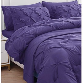 LANE LINEN Cal King Size Comforter Set - 7 Pieces Cal King Size Bed in A Bag, King Bedding Sets with Comforters, Sheets, Pillowcases & Shams, Bedding Set - Purple