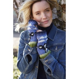 Pachamama Women Wool Hand Wrist Warmers Fleece Lined Handknitted Dairy Cow Multicoloured One-Size Handmade Extra Warm Fair Trade