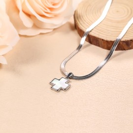 18K Gold Silver Plated Cross Necklace for Women, Dainty Cross Snake Chain Choker, Non Fading Stacked Jewelry Anniversary Birthday Christmas Gifts for Her Wife Mom Lady (Silver - Snake Bone Chain)