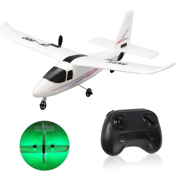 Remote Control Glider, DIY Fixed Wing Airplane Glider Drop‑Resistant Remote Control Aircraft RC Plane Toy Gift(With LED)