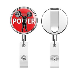 Power Gym Label Round ID Badge Key Card Tag Holder Badge Retractable Reel Badge Holder with Belt Clip