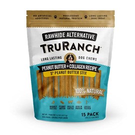 TruRanch All-Natural Hydrolyzed Collagen, Rawhide Free 5" Sticks (Peanut Butter), 50% Protein, Healthy Limited Ingredients Dog Chew, for Small, Medium, and Large Dogs