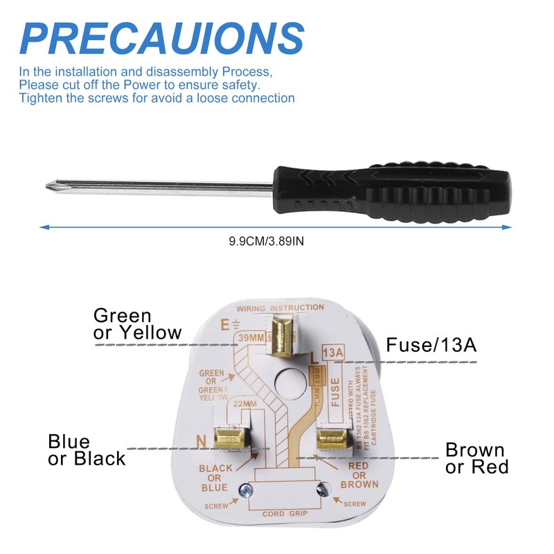 13Amp Plug, 3 Pin Plug UK with Cord Grip Rewireable