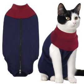 IECOii Cat Postoperative Clothes with Zipper, Cat Clothing, Licking Prevention, Scratch Prevention, Postoperative Wear, Skin Protection, Wound Protection, Elizabeth Wear, Contraception, Weaning,