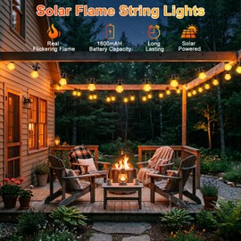 Solar String Lights for Outside, 31FT Solar String Lights Outdoor Waterproof with 10 Flickering Flame LED Bulbs, Solar Powered Solar Patio Lights for Yard Patio Porch Garden Party Holiday Decorations