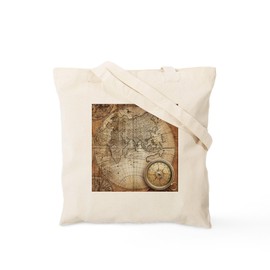CafePress Vintage Map Tote Bag Reusable Natural Beige Canvas Shopping Bag