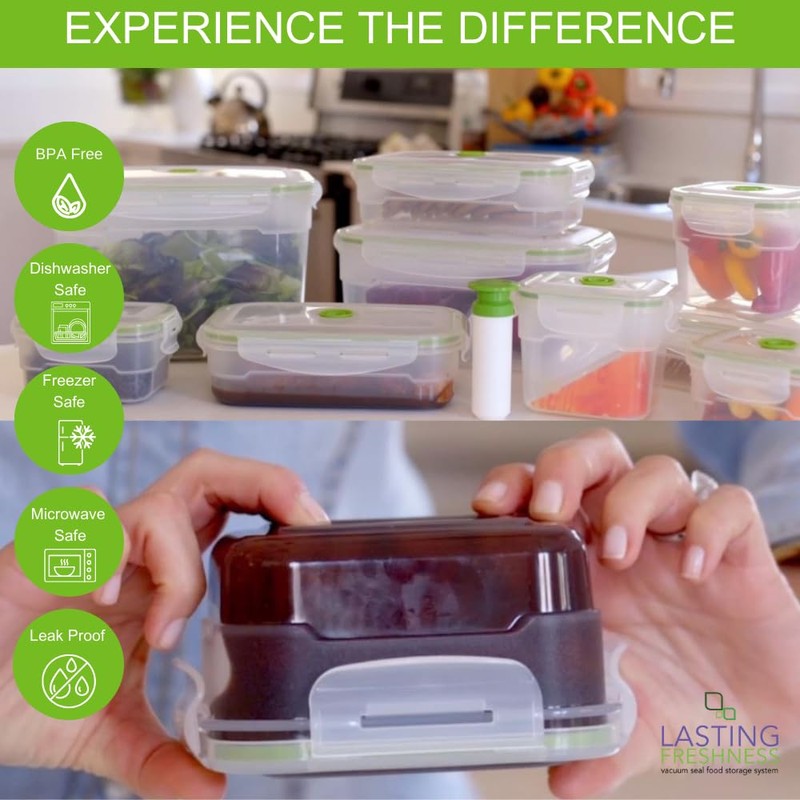 Lasting Freshness Vacuum Seal Food Storage Containers with Hand Pump