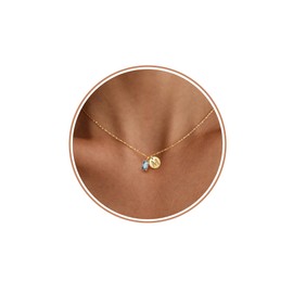 Initial Necklaces for Women, March Birthday Gifts for Women 14k Gold Plated Birthstone Necklace with M Initial Birthday Gifts for Wife Dainty Aquamarine Jewelry