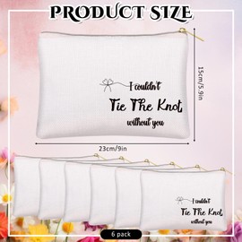Kacctyen 6 Pack Bridesmaids Proposal Flax Makeup Bags I Could Not Tie the Knot Without You Bridesmaid Cosmetic Bag for Bridal Shower Wedding Bachelorette Party