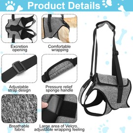 Dog Lifting Harness for Back Legs, Adjustable Hind Leg Support Sling, Walking & Stairs Assist Strap, Large Mobility Aid for Small, Medium Elderly, Injured, Disabled & Arthritic Dogs(L)