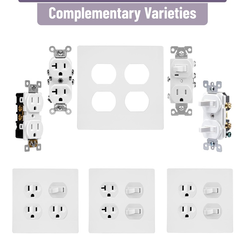 Bates- Screwless Double Duplex Outlet Covers, 3 Pack, White, 2