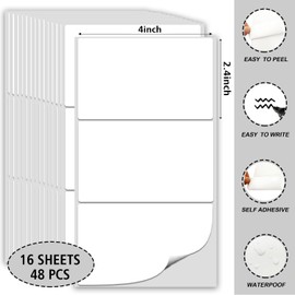 48Pcs Large Labels for Storage Boxes Large White Sticky Labels Stickers,White Sticky Labels Stickers Large Sticky Labels White Large Labels Stickers Size (102 x 62mm)