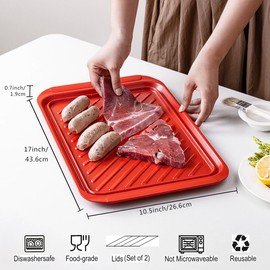 YALONG 2-Pack Grill Prep Trays, Food-Grade Melamine BBQ Tray Set for Outdoor Grilling, Durable Meat & Food Carry System, Easy Clean, Stackable Serving Trays for Kitchen, Party (Black, Red)