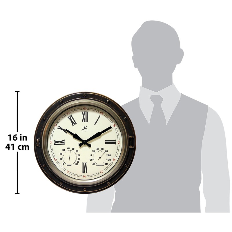 Infinity Instruments Forecaster Indoor/Outdoor Wall Clock, Thermometer, Hygrometer combo, Stylish