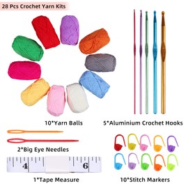 Crochet Yarns,10x25g 4-Strand Wool Balls with Colorful Crochet Hooks,Stitch Markers,Tape Measure,Big Eye Needles,Suit for Beginners Adults Kids to Knit Doll,Blanket,Handbag,Pet Clothes,Coaster