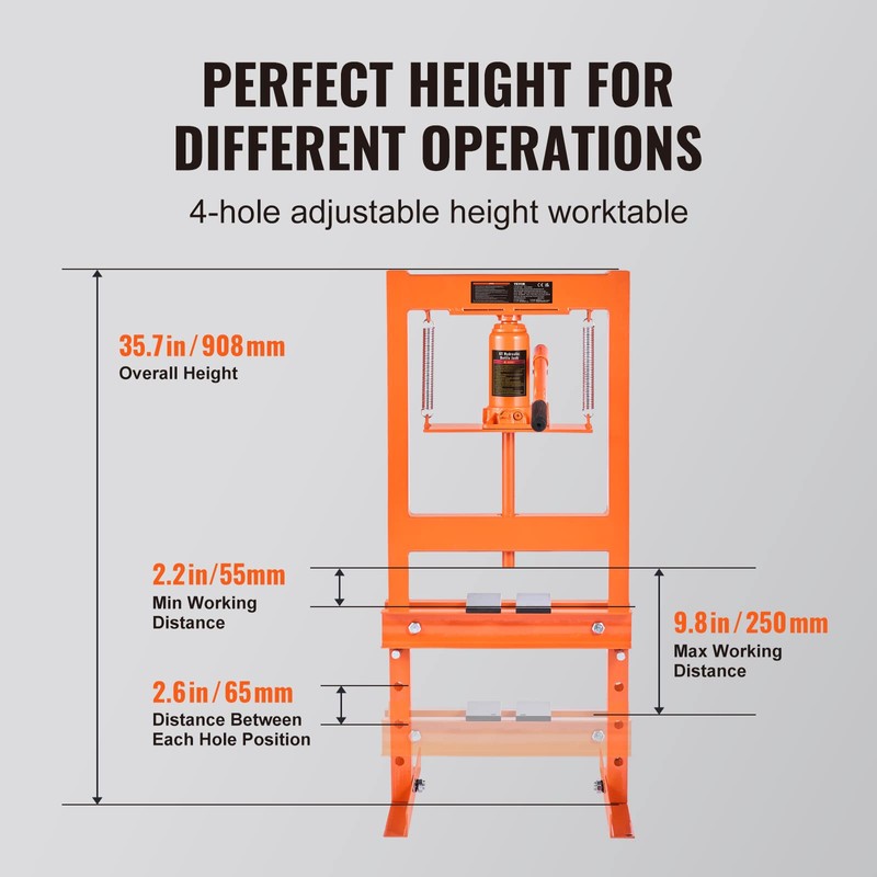 VEVOR Hydraulic Shop Press, 6 Ton/13000lbs, H-Frame, 4-Hold Adjustable Height,