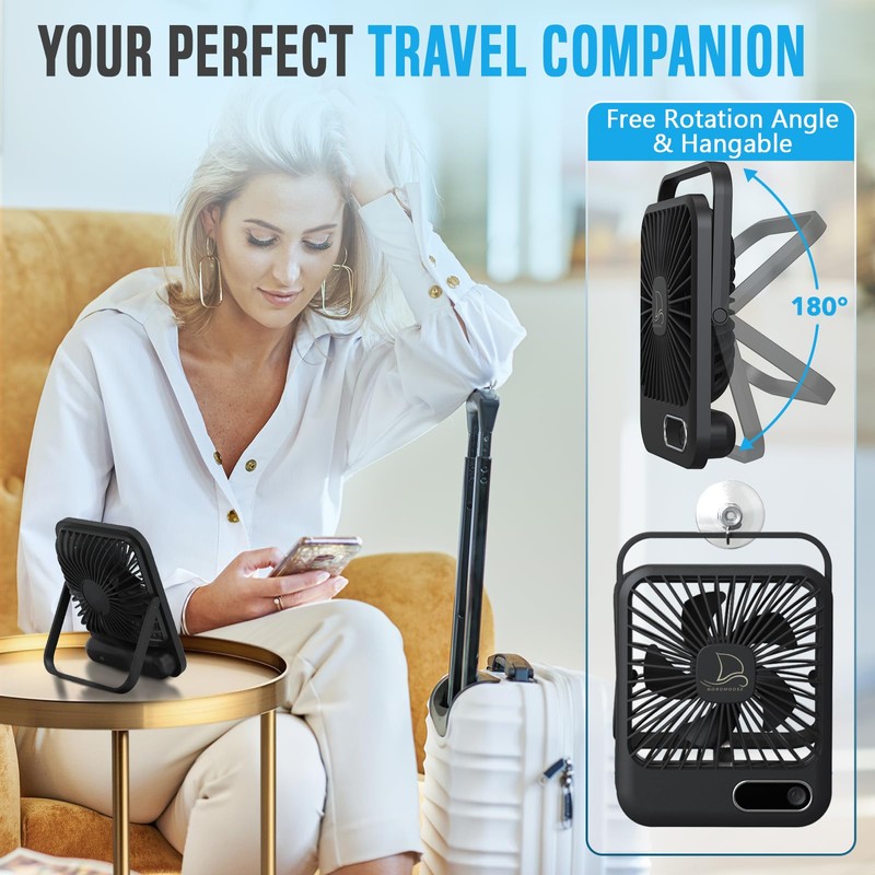 Small Travel Fan For Sleeping, USB-C Rechargeable Battery Powered Personal