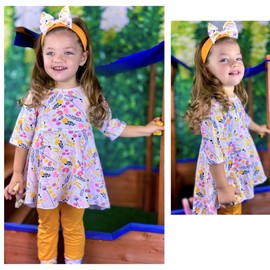 fioukiay Toddler Baby Girls-Fall-Clothes-Set Little Girls Floral Plaid Highlow Tunic Tops+Leggings Outfits Boutique Clothing Clothing (Yellow, 5T)