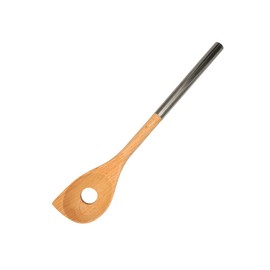 Fackelmann 30374 Beech Wood Risotto Spoon and Stainless Steel Handle, Slanted Holes, Kitchen Spoon or Serving Spoon, Wood, Stainless Steel, 34 x 6.5 cm