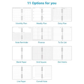 A6 Planner Refill Spiral Notebook Refill 6 Ring Binder Refill, for Filofax/Personal Journal, 45 Sheets/pc, Total 495 Sheets, Harphia (A6 3.74 x 6.77 Inches, Full Set 11 Pieces)