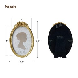 Sunlit Vintage Picture Frame 4x6 Inch, Oval Antique Photo Frames with Glass Front, Luxury Photo Display, Tabletop Wall Hanging, Gift Ideas, Golden Rose