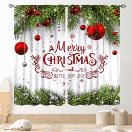 Cortinas de Navidad para sala de estar, Navidad, ramitas de abeto, bola de Año Nuevo, decoración de fiestas, tratamientos para cortinas de ventana para recámara, cocina, baño, hogar, juego de 2