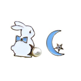 Feel "Moon and Rabbit Earrings" Women's Cute Rabbit Gift, Metal, Pearl