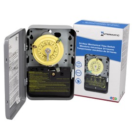 Intermatic T104 24-Hour Mechanical Timer Switch - 208–277 VAC, DPST, Indoor Metal Enclosure, Heavy-Duty, Manual Override, 40 Amp - Ideal for Lights, Pumps, Fans, and HVAC Systems