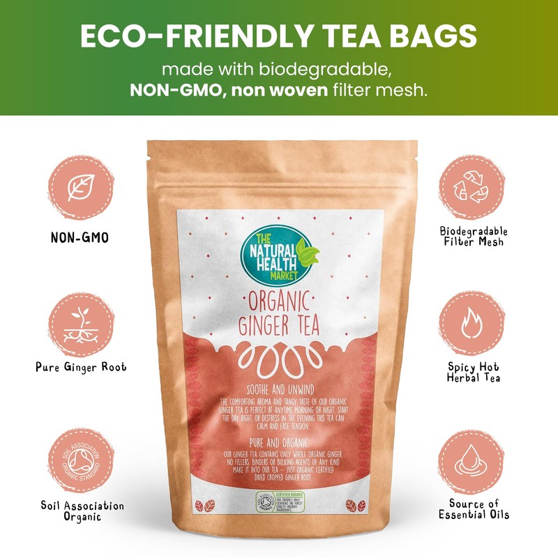 The Natural Health Market, Organic Ginger Tea Bags - 100